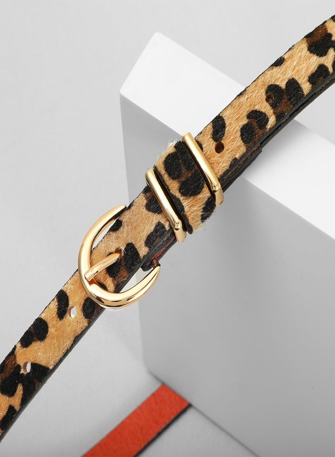 VONMELLI Womens Skinny Leather Belt Thin Waist Leopard Belts for Women Fashion Dress Jeans with Gold Buckle, M - Image 4